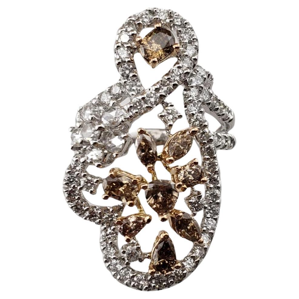 18K White Gold White & Champagne Diamond Ring Size 6.5 #15911 For Sale