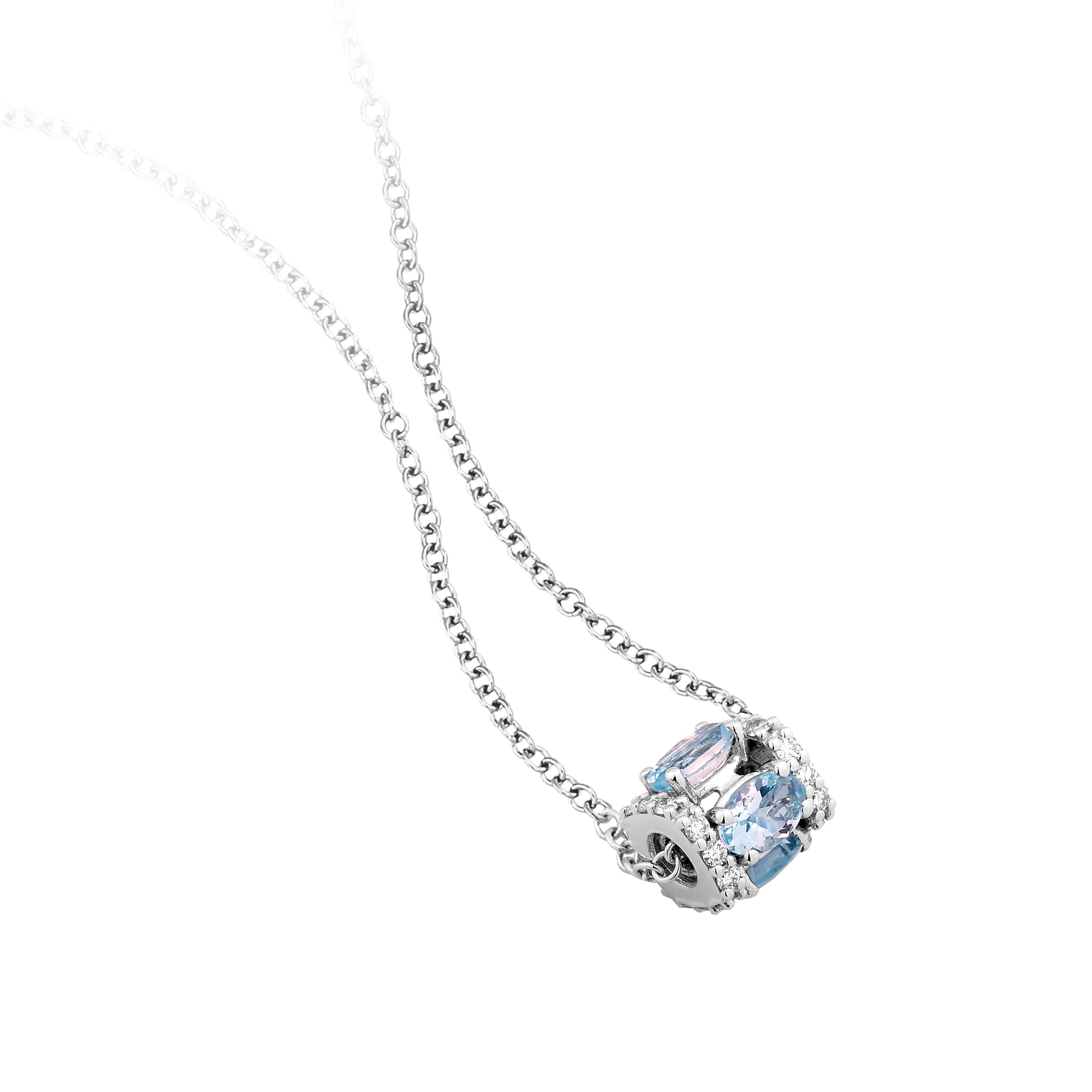 18K white gold, white diamond (approx. 0.40 carats), and aquamarine (approx. 1.86 carats) pendant 