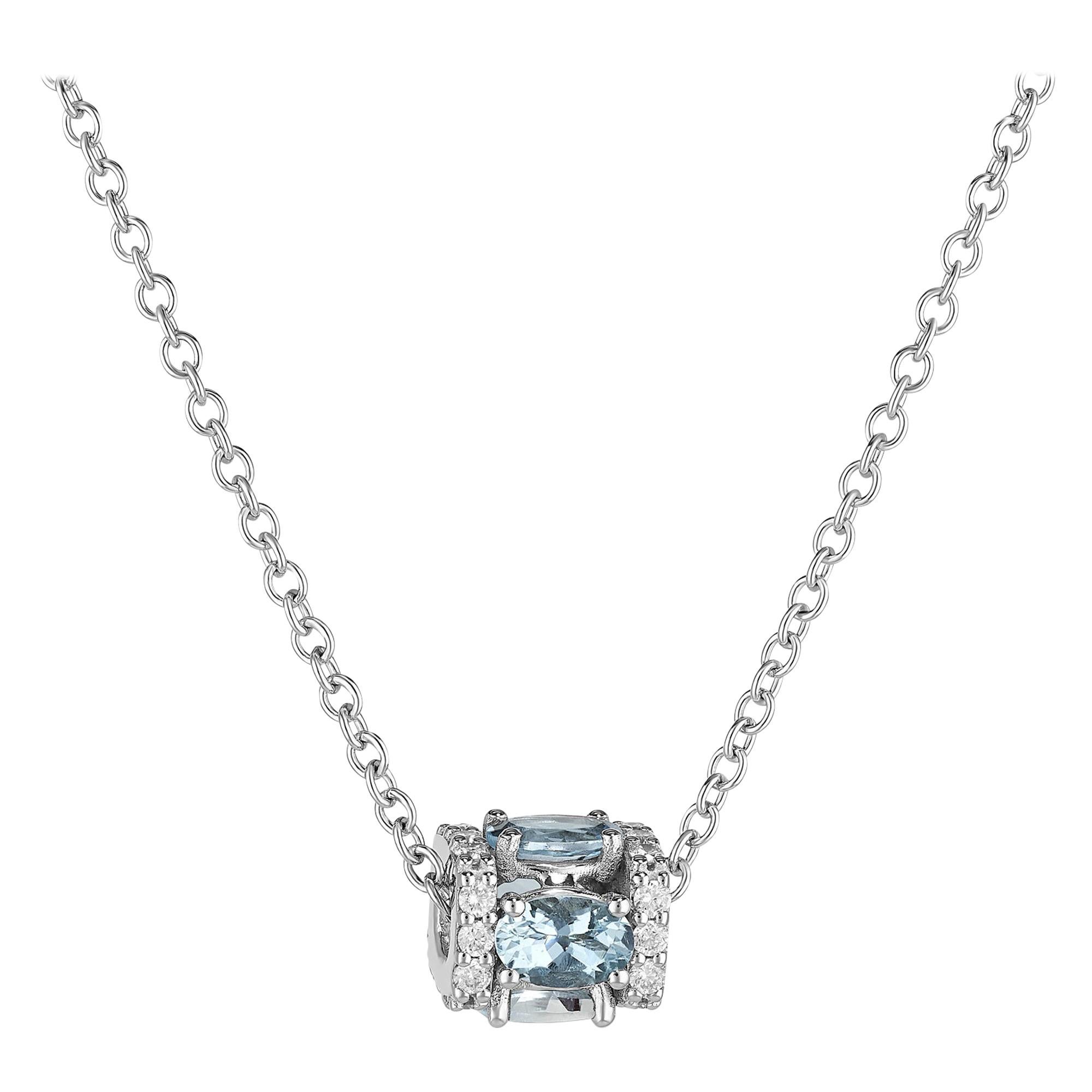 18k White Gold, White Diamond, and Aquamarine Pendant