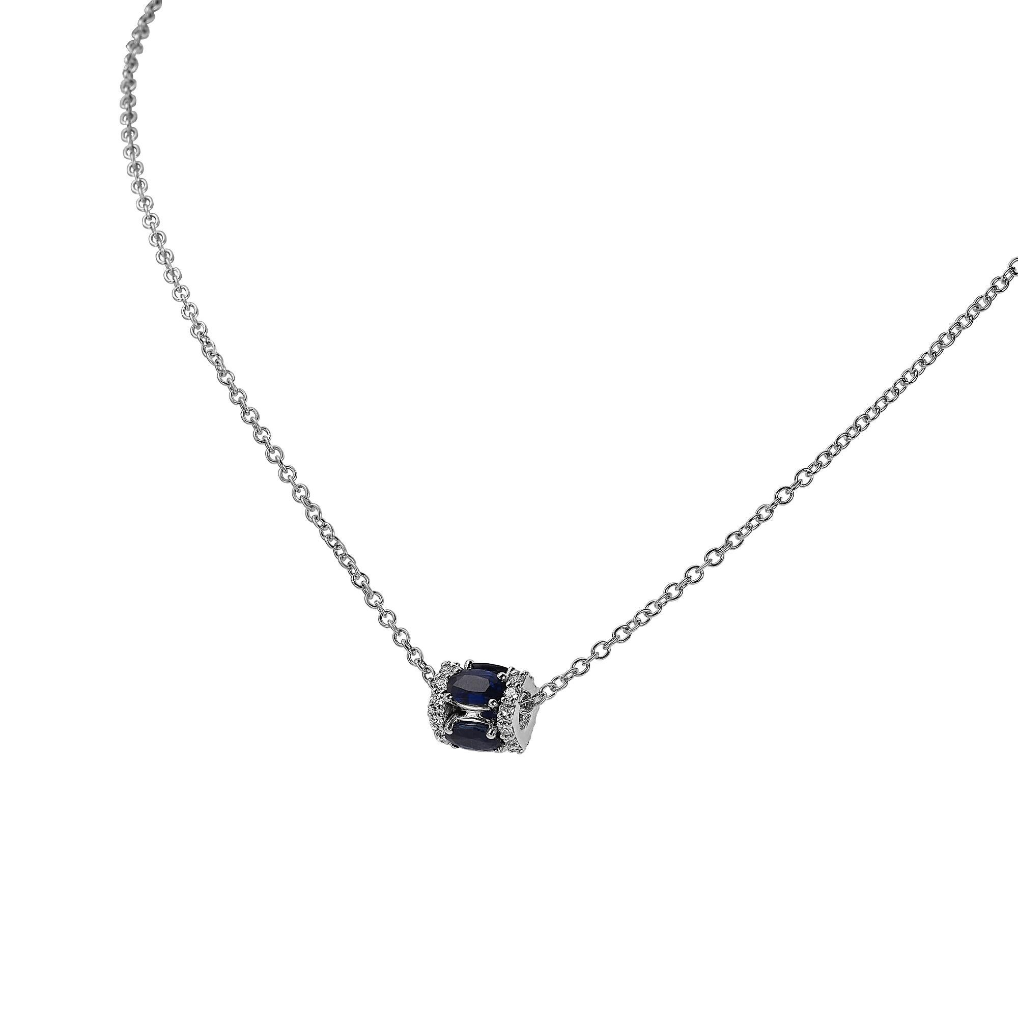 18K white gold, white diamond (approx. 0.38 carats), and blue sapphire (approx. 2.61 carats) pendant necklace