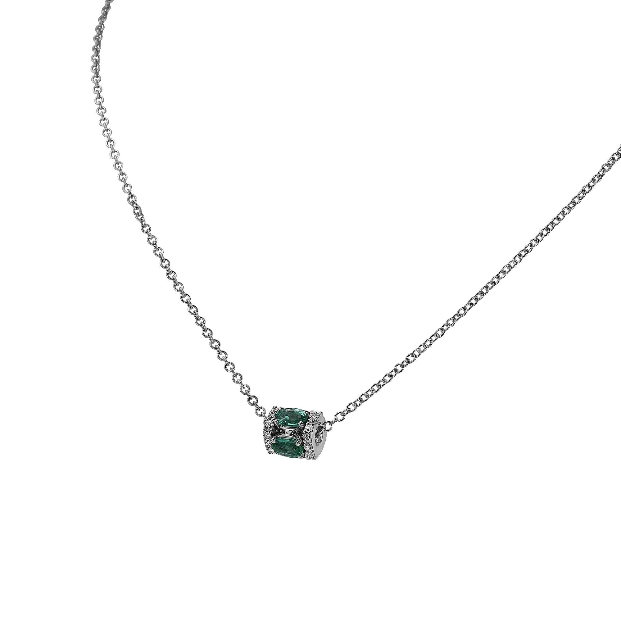 18K white gold, white diamond (approx. 0.38 carats), and emerald (approx. 1.73 carats) pendant 