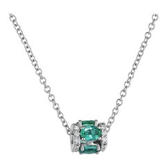 18k White Gold, White Diamond, and Emerald Pendant