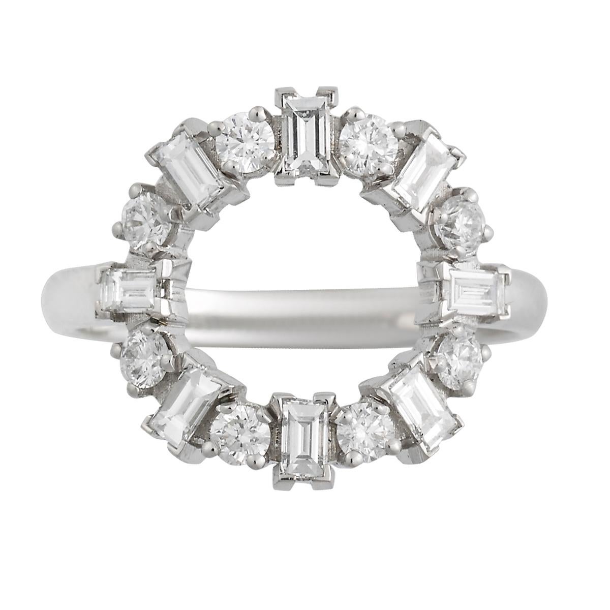 Ileana Makri 18k White Gold White Diamond "Baguette Round" Engagement Ring  For Sale