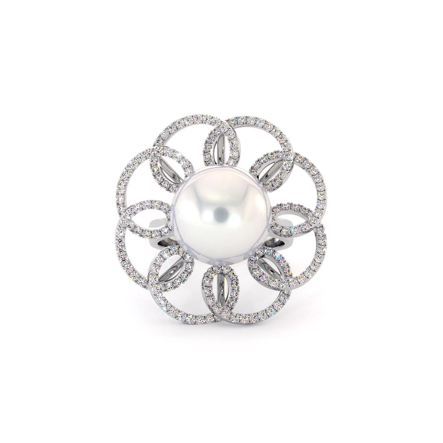 For Sale:  18K White Gold White South Sea Pearl Diamonds Ring by Emilia Lekarrier Certified 2