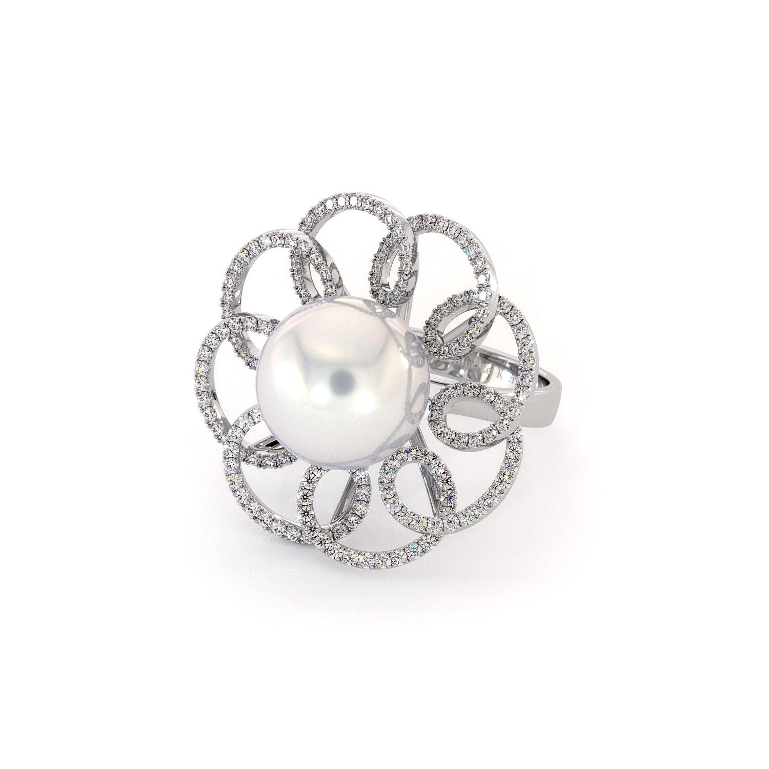 For Sale:  18K White Gold White South Sea Pearl Diamonds Ring by Emilia Lekarrier Certified 3
