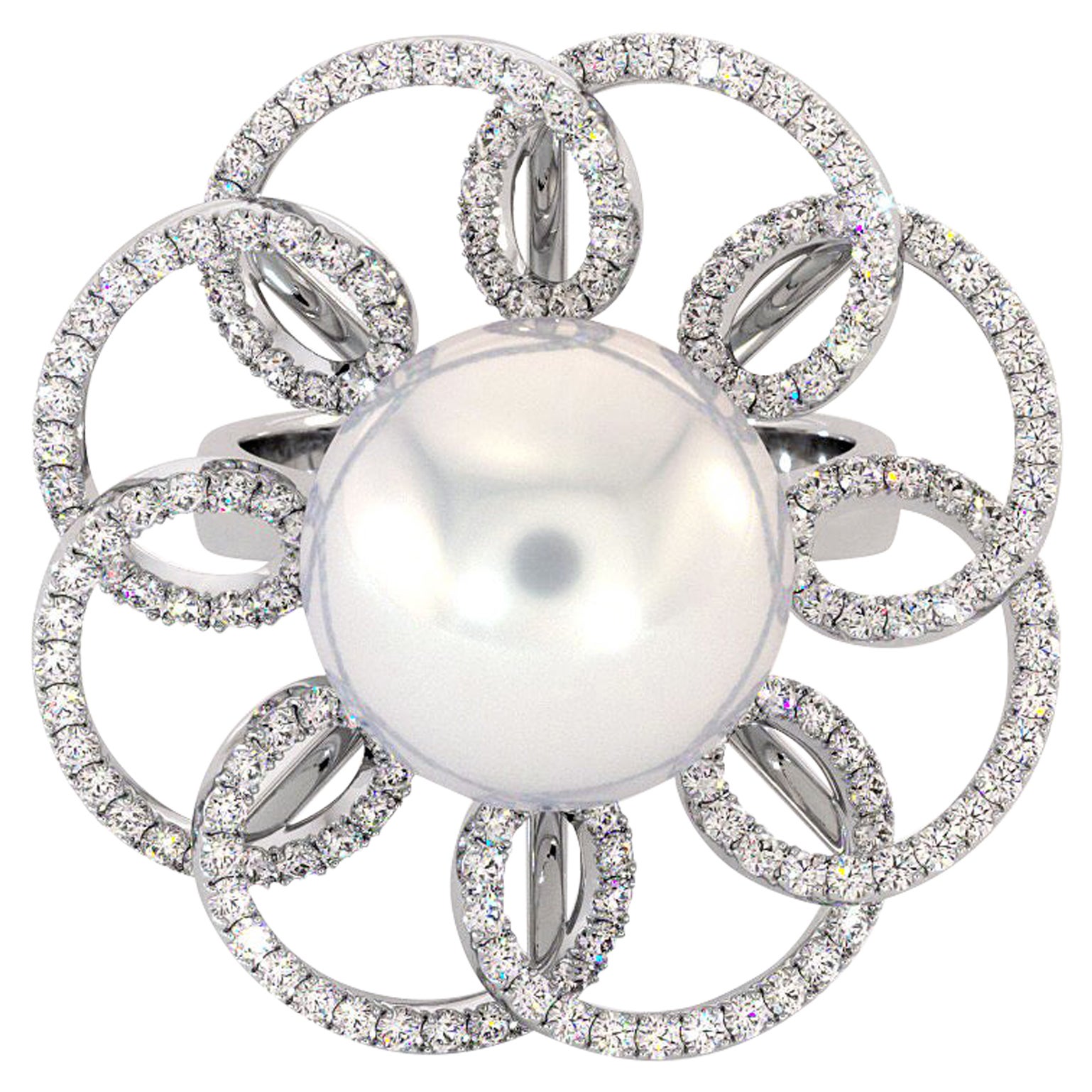 Im Angebot: 18 Karat Weißgold Weißer Südseeperlen-Diamant-Ring von Emilia Lekarrier, zertifiziert ()