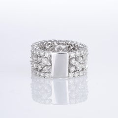18K White Gold Wide Band Ring with Marquise and Brilliant-Cut Diamonds