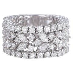 Anello a fascia larga in oro bianco 18K con diamanti taglio marquise e Brilliante