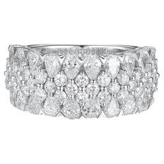 18K White Gold Wide Band Ring with Pear and Round Cut Diamonds – 2.86 Carats