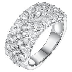 18K White Gold Wide Band Ring with Pear and Round Cut Diamonds – 2.86 Carats
