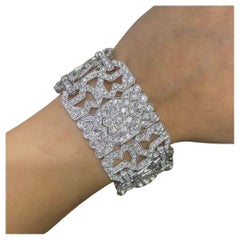 18K White Gold Wide Bracelet with Round Cut Diamonds totaling in 14.20 ct