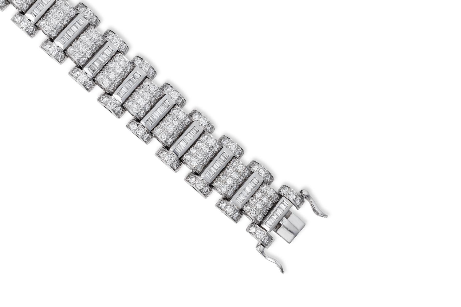 Elegance meets extravagance in our 18k White Gold Wide Diamond Bracelet, a stunning piece destined to adorn your wrist with unparalleled beauty. This 7-inch masterpiece boasts a total diamond weight of 14.92 carats, featuring diamonds of G-H color