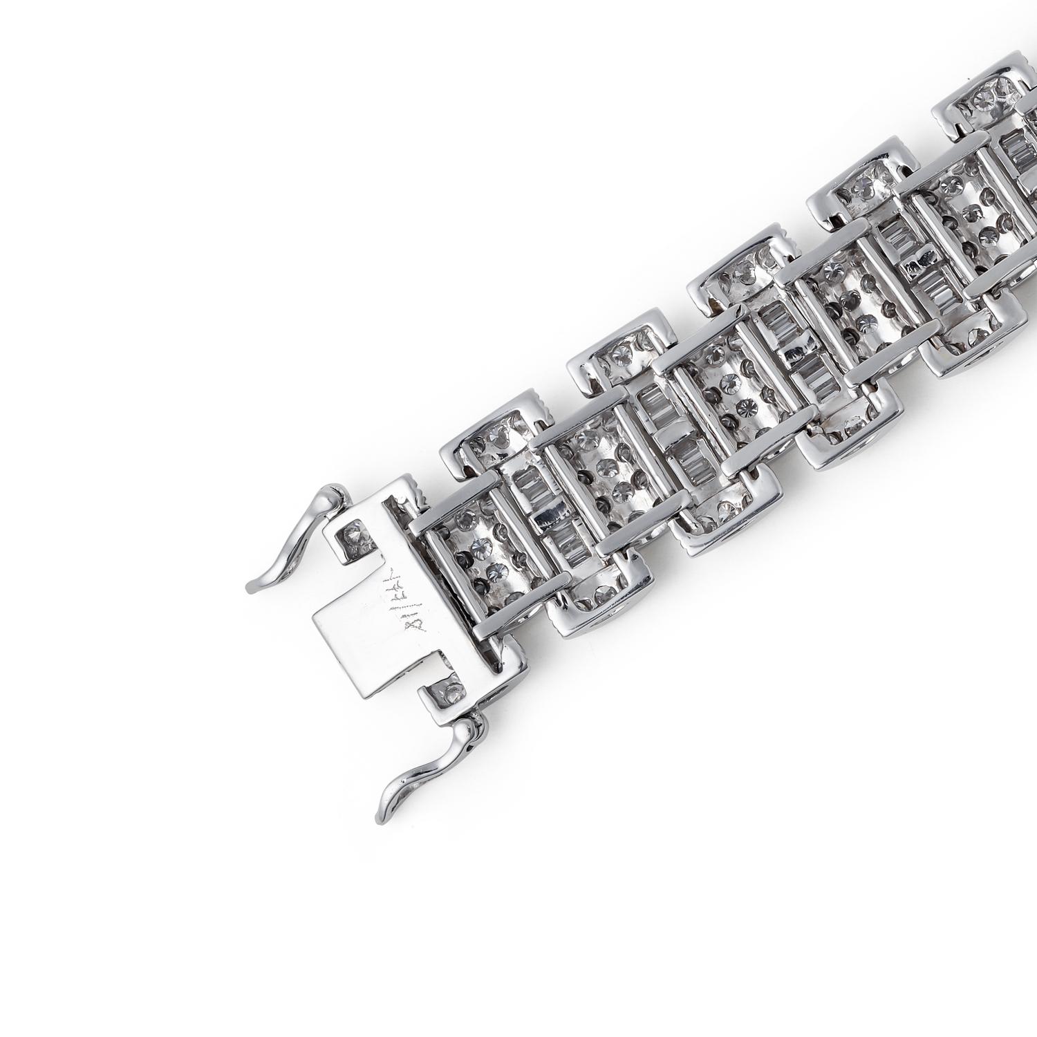 Mixed Cut 18K White Gold Wide Diamond Bracelet For Sale