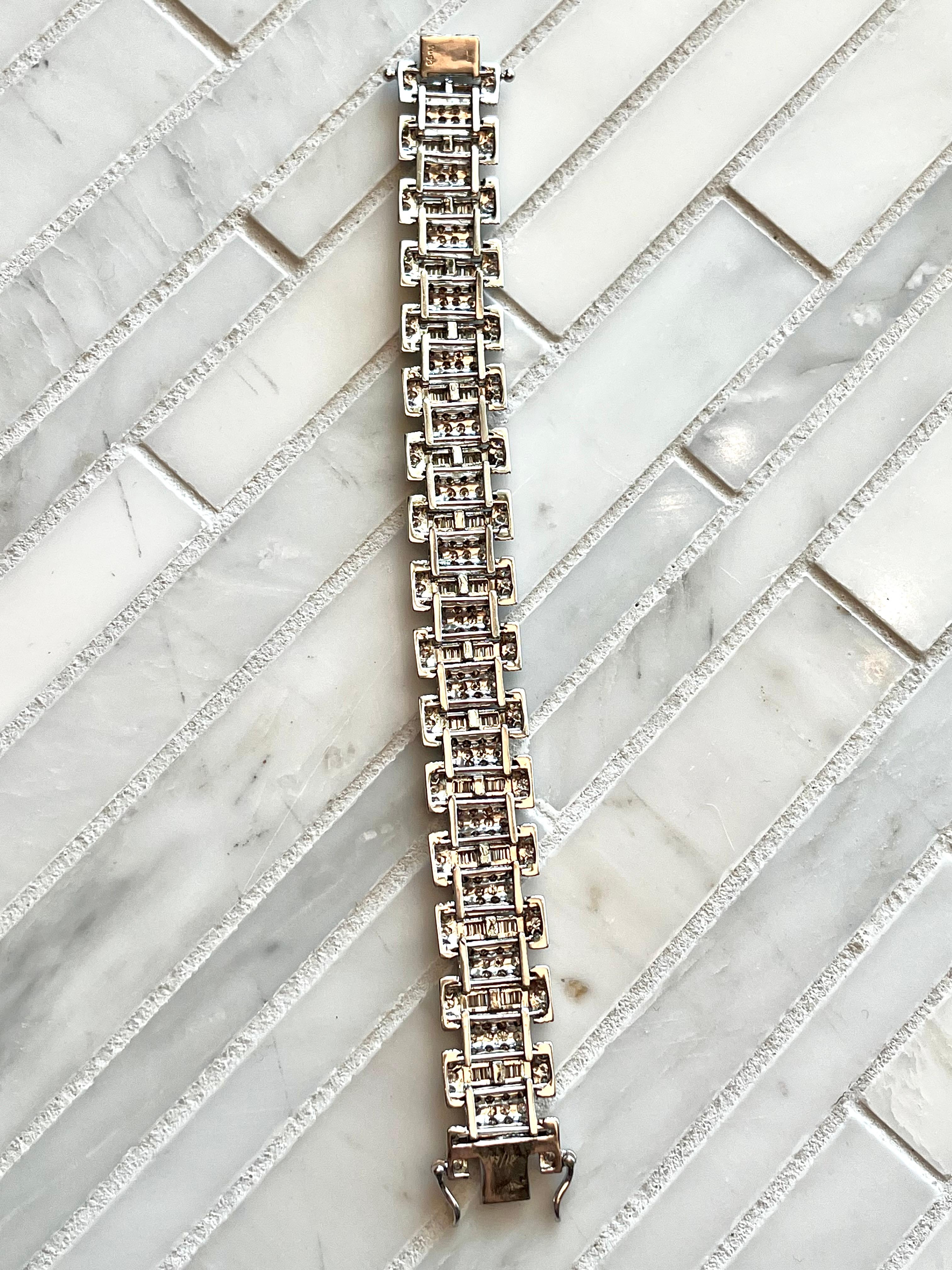 Women's 18K White Gold Wide Diamond Bracelet For Sale