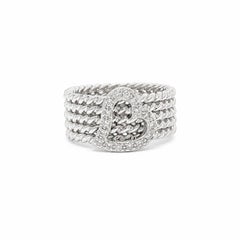 18k White Gold Wide Multiple Twisted Cable Band Ring w/ Diamond Heart Design
