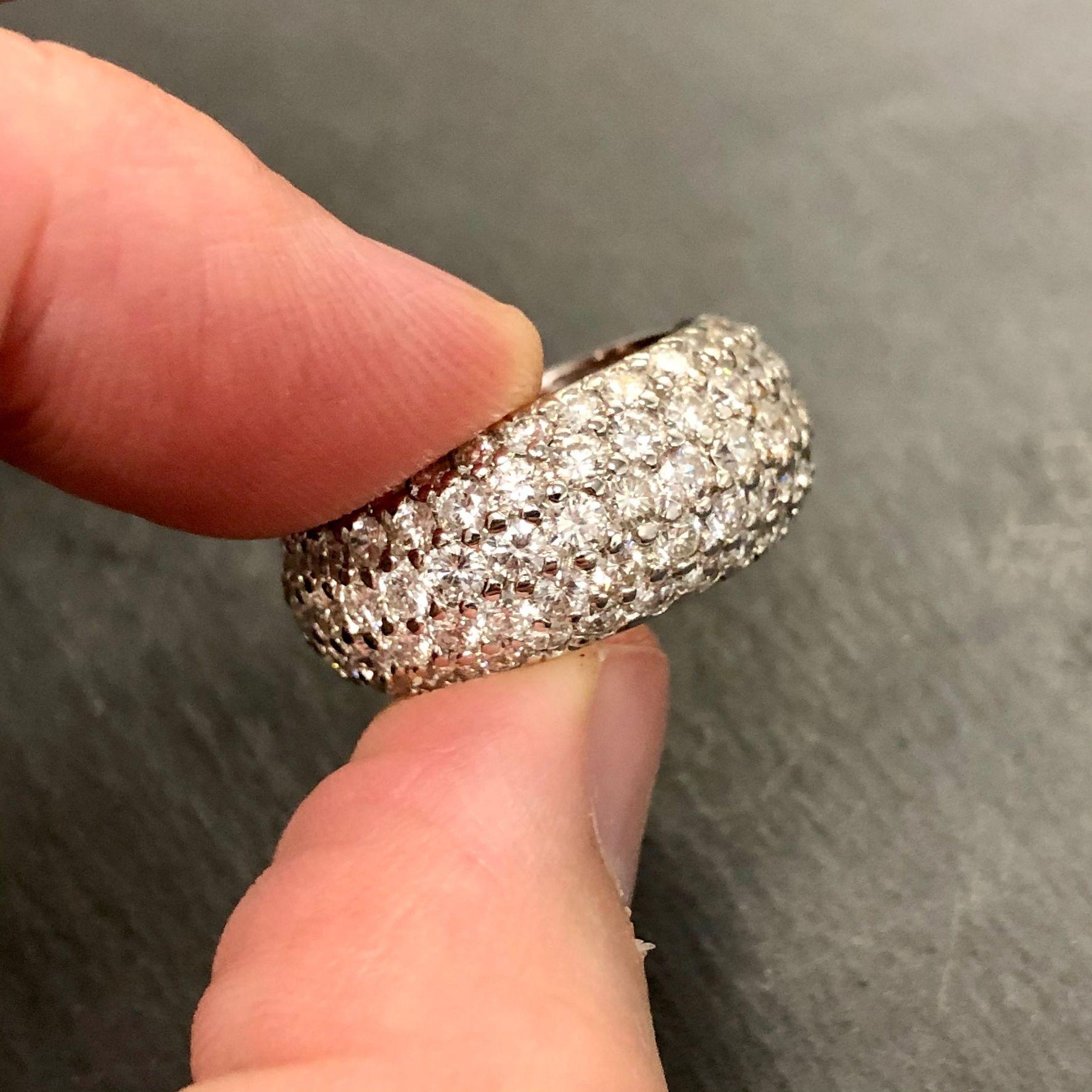 Round Cut 18K White Gold Wide Pavé Diamond Band For Sale