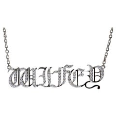18K White Gold Wifey Diamond Pendant. 40mm x 10mm. Graffiti Gangster Font
