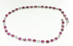 18k White Gold With Amazing Ruby and White Diamond Timeless Choker Necklace
