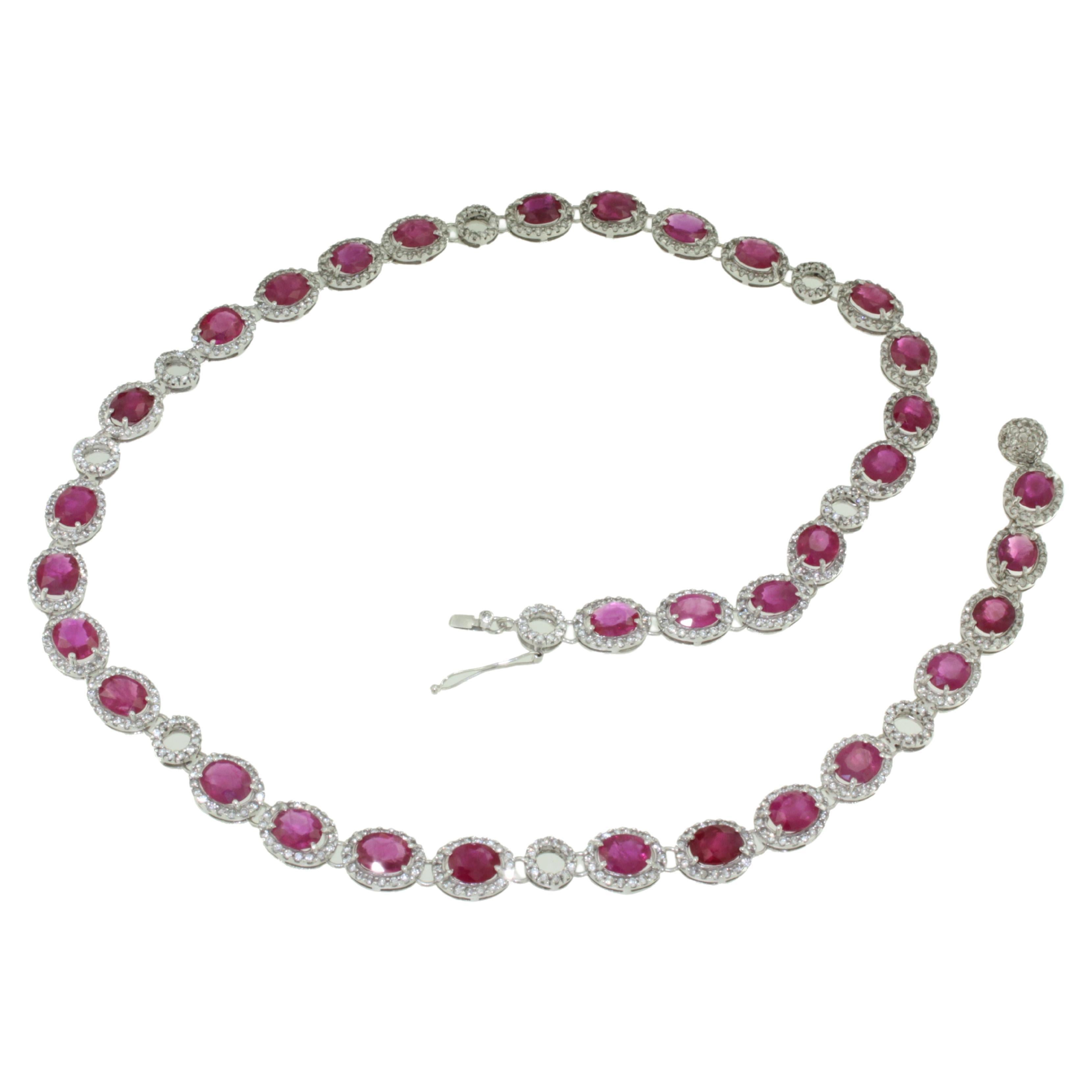 18k White Gold With Amazing Ruby and White Diamond Timeless Choker Necklace
