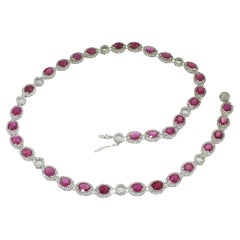 18k White Gold With Amazing Ruby and White Diamond Timeless Choker Necklace