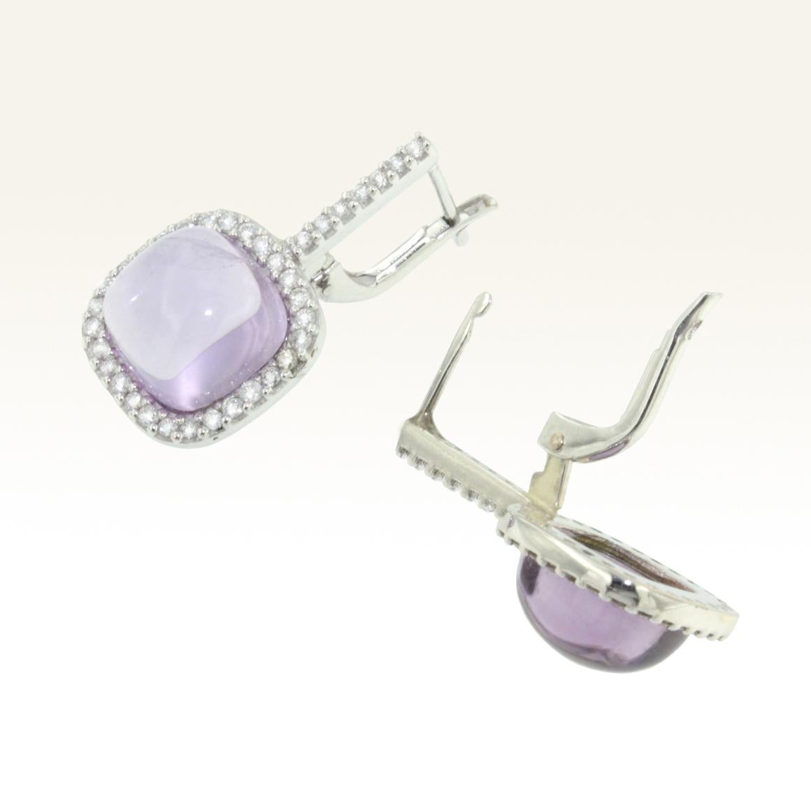 Modern 18 Karat White Gold With Amethyst and White Diamond Earrings For Sale