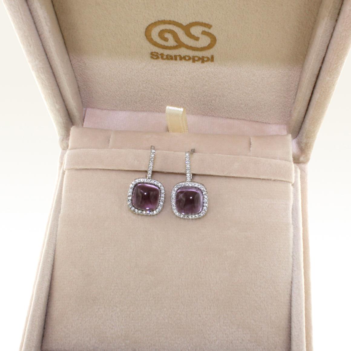 18 Karat White Gold With Amethyst and White Diamond Earrings In New Condition For Sale In GALLARATE, IT
