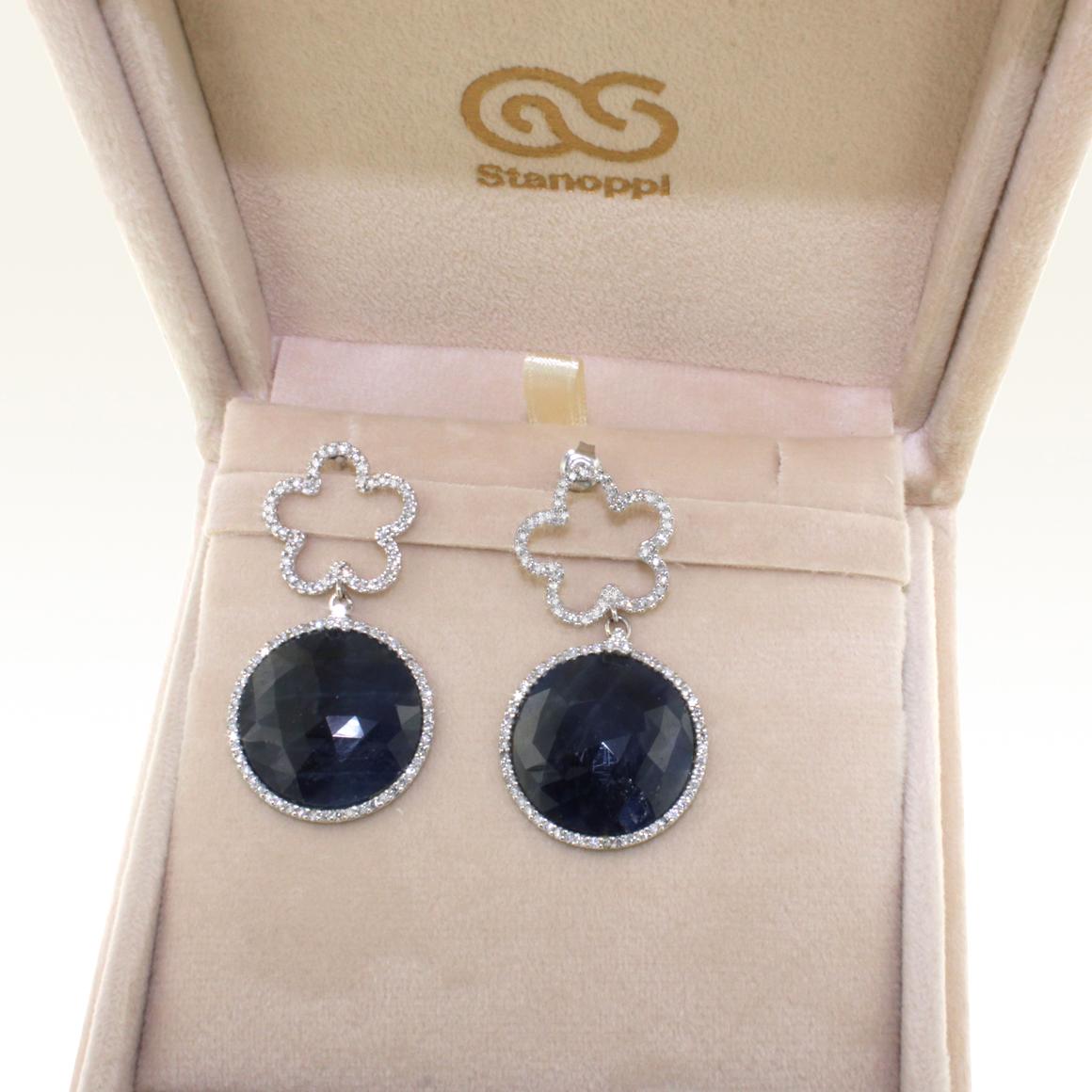 18 Karat White Gold with Blue Sapphire and White Diamonds Earrings In New Condition In GALLARATE, IT