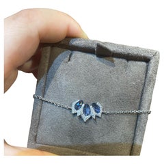 18k White  Gold with Blue Sapphires and Round Cut Diamonds