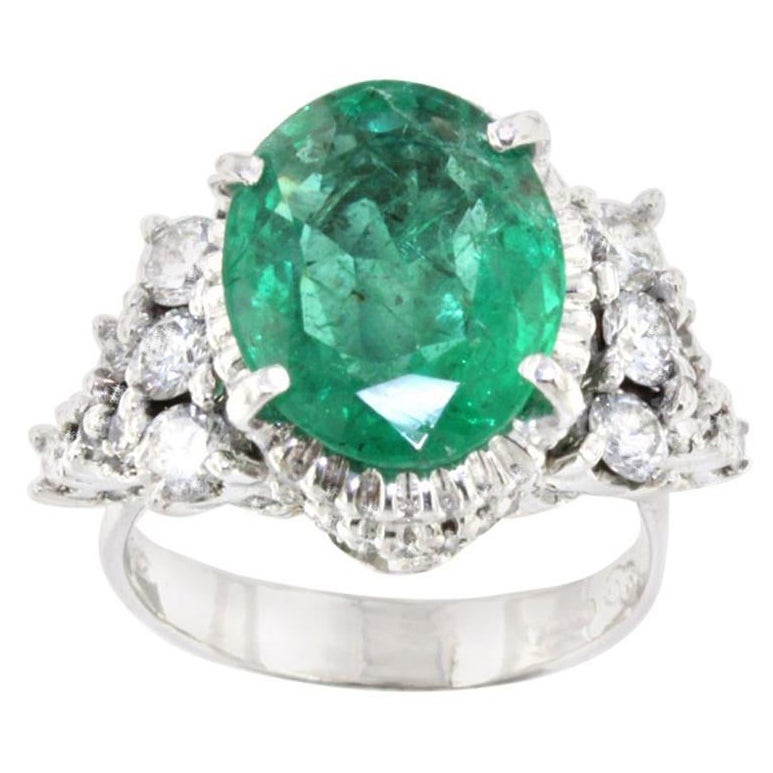 Anillo de compromiso de novia en oro blanco de 18k con diamantes blancos esmeralda certificados