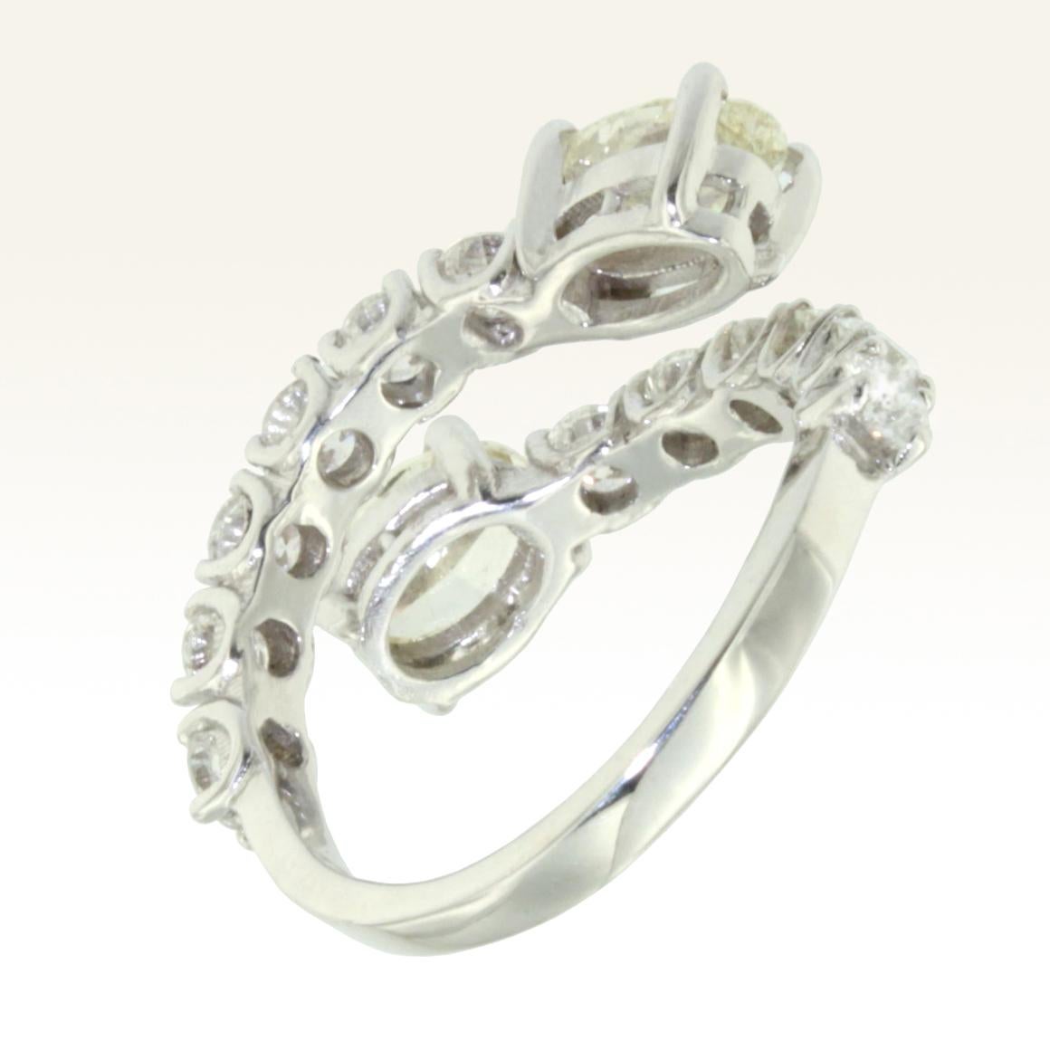Women's or Men's 18 Karat White Gold with White Diamonds and Yellow Diamond Amazing Modern Ring For Sale