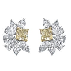18 Karat White Gold with Fancy Yellow Diamond Earrings