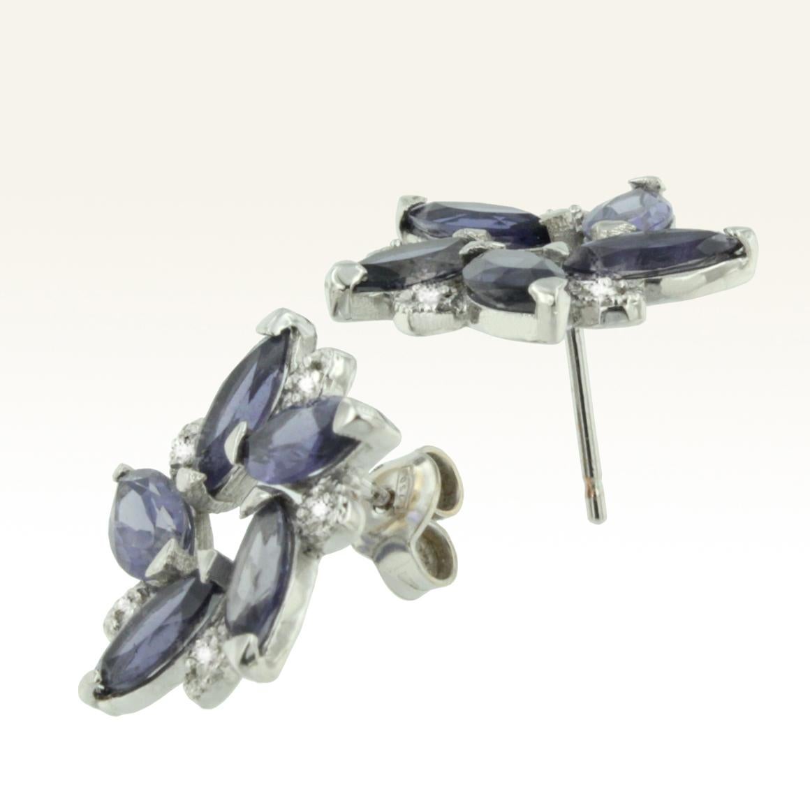 Modern 18 Karat White Gold with Iolite and White Diamonds Earrings For Sale
