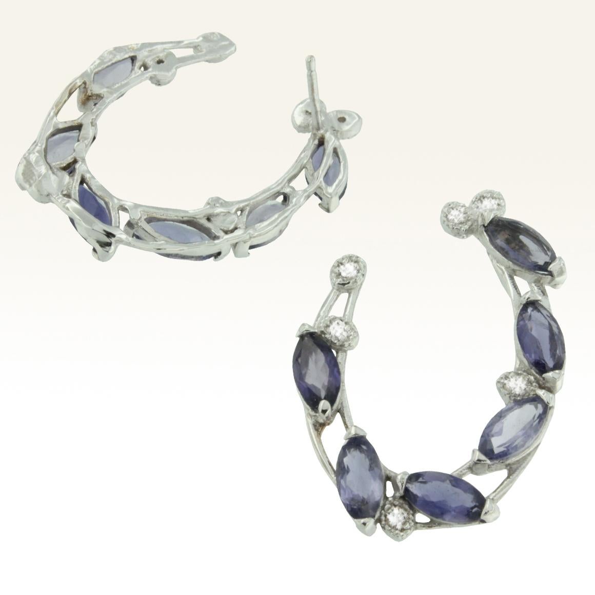 Marquise Cut 18 Karat White Gold with Iolite and White Diamonds Earrings For Sale