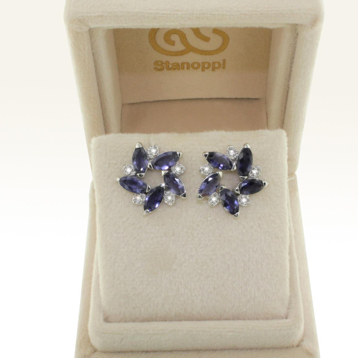 18 Karat White Gold with Iolite and White Diamonds Earrings In New Condition For Sale In GALLARATE, IT
