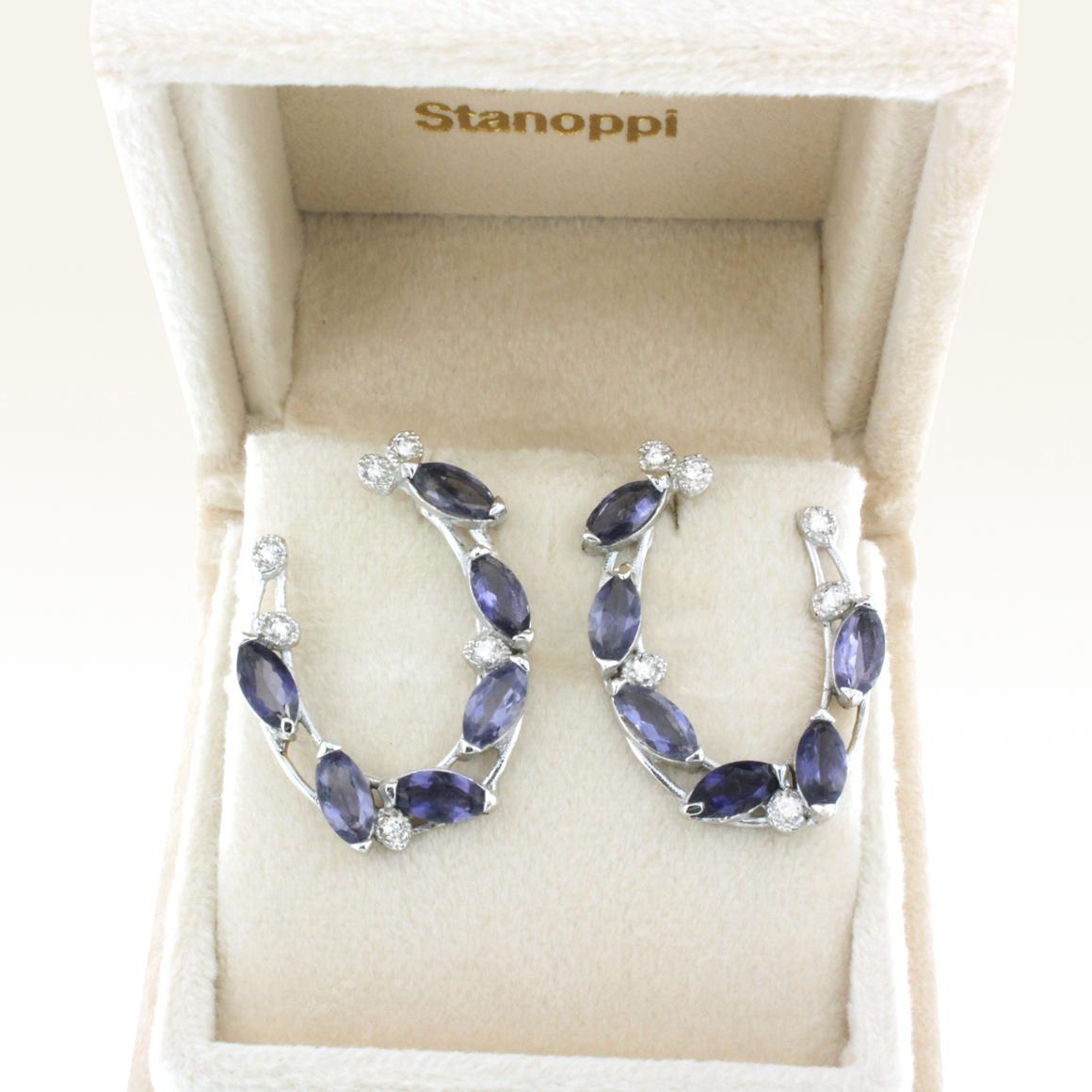 18 Karat White Gold with Iolite and White Diamonds Earrings In New Condition For Sale In GALLARATE, IT