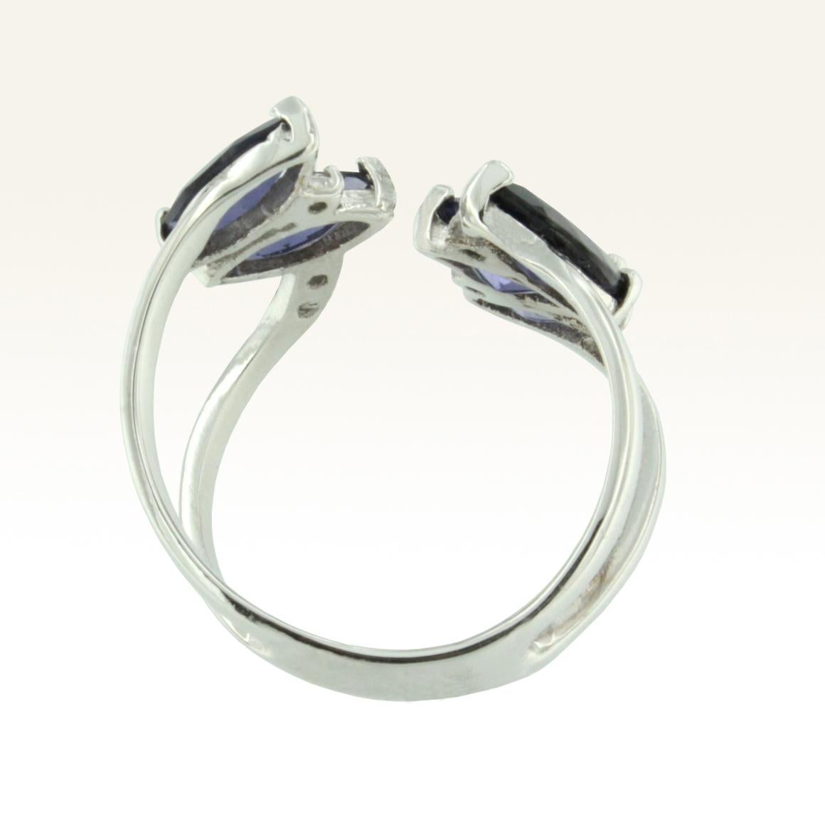Marquise Cut 18 Karat White Gold with Iolite and White Diamonds Ring For Sale