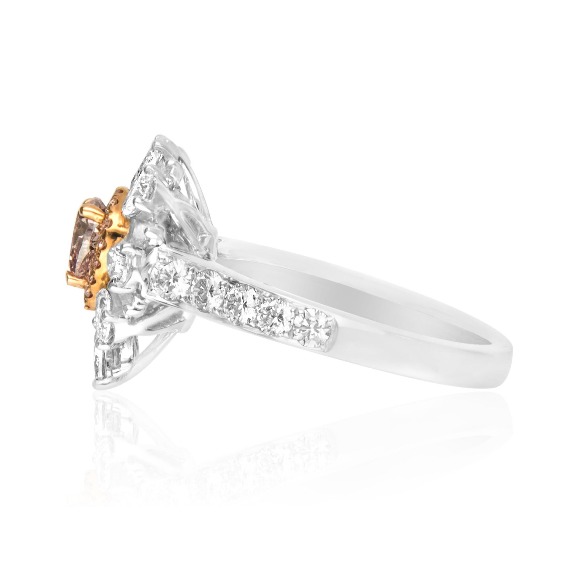 Art Deco 18K White Gold with Natural Fancy Brownish Diamond Ring (I1) For Sale