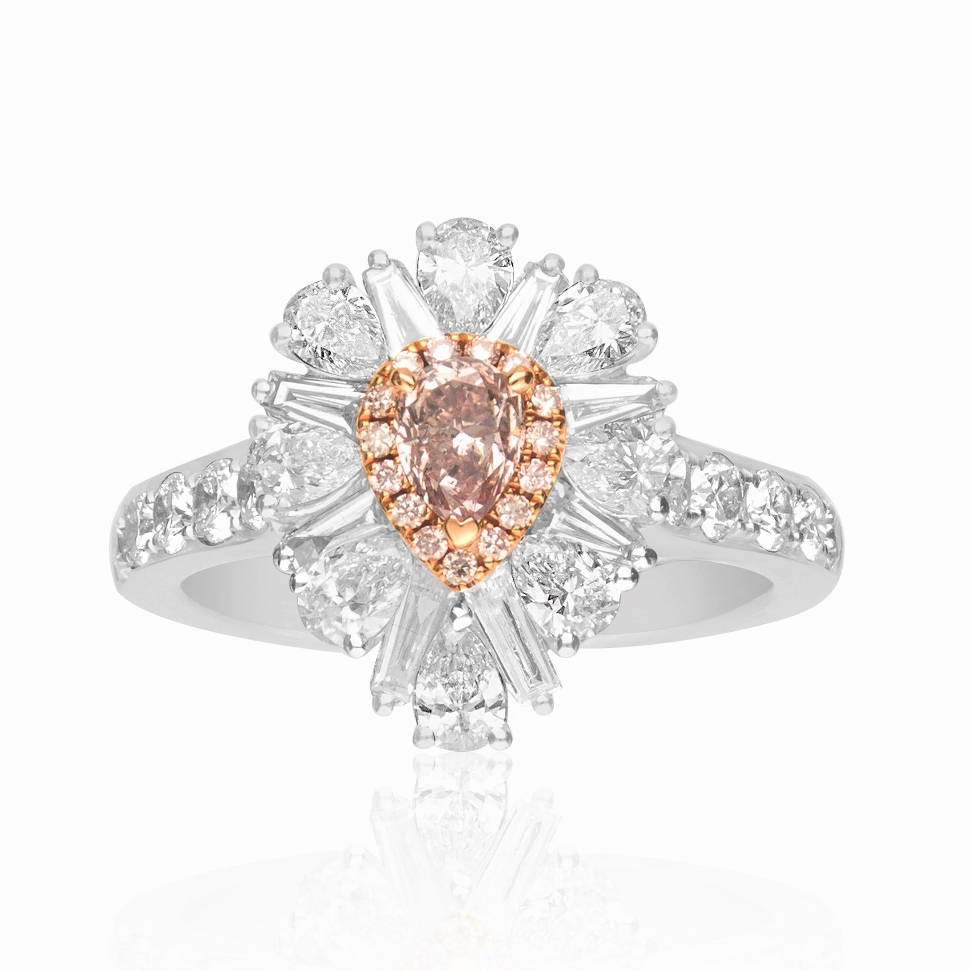 Antique Cushion Cut 18K White Gold with Natural Fancy Brownish Diamond Ring (I1) For Sale