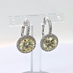 18k White Gold with Natural Round Vivid Fancy Yellow Diamond Drop Earrings