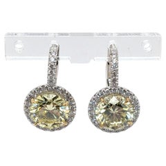 18k White Gold with Natural Round Vivid Fancy Yellow Diamond Drop Earrings