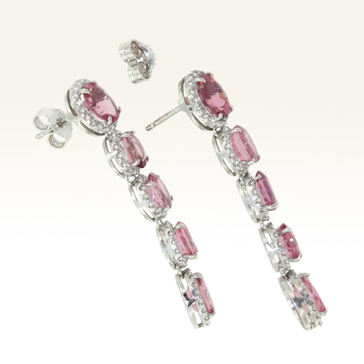 Modern 18 Karat White Gold with Pink Tourmaline and White Diamond Earrings For Sale