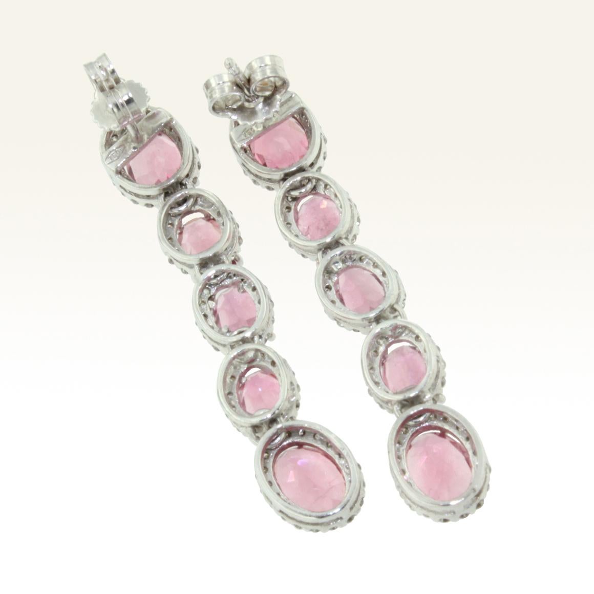 18 Karat White Gold with Pink Tourmaline and White Diamond Earrings In New Condition For Sale In GALLARATE, IT