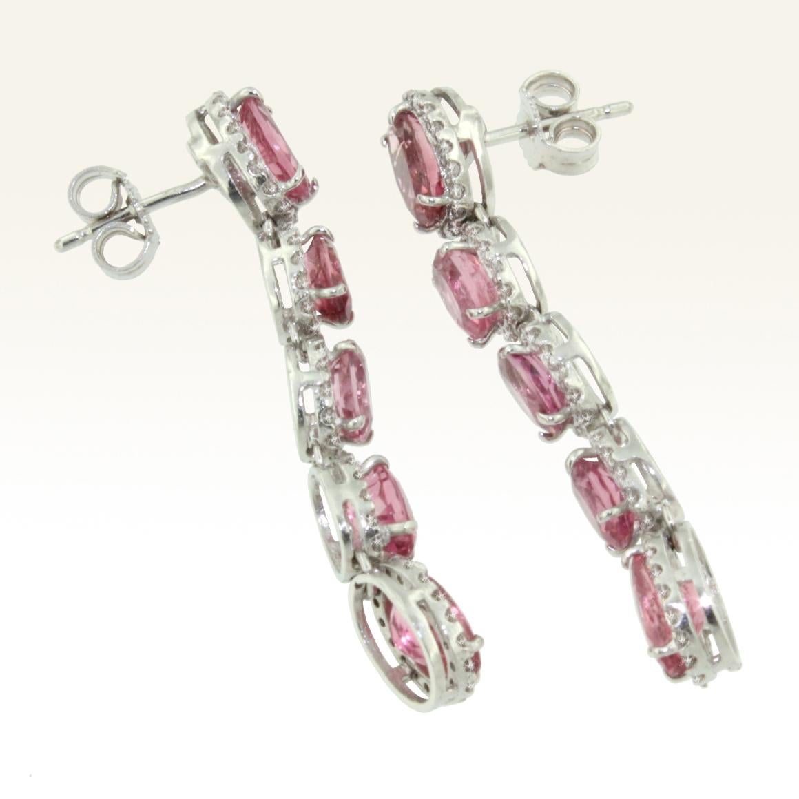 Women's 18 Karat White Gold with Pink Tourmaline and White Diamond Earrings For Sale