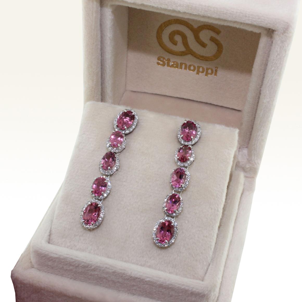 18 Karat White Gold with Pink Tourmaline and White Diamond Earrings For Sale 1
