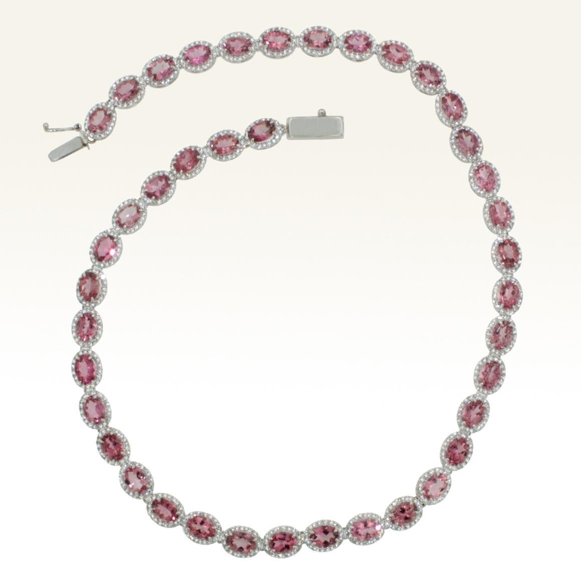 18 Karat White Gold with Pink Tourmaline and White Diamond Necklace In New Condition In GALLARATE, IT