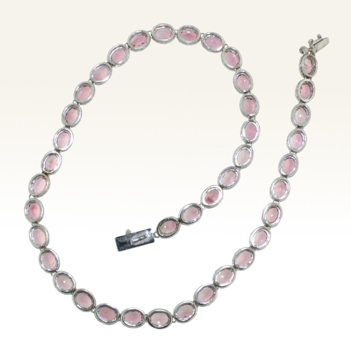 Modern 18 Karat White Gold with Pink Tourmaline and White Diamond Necklace