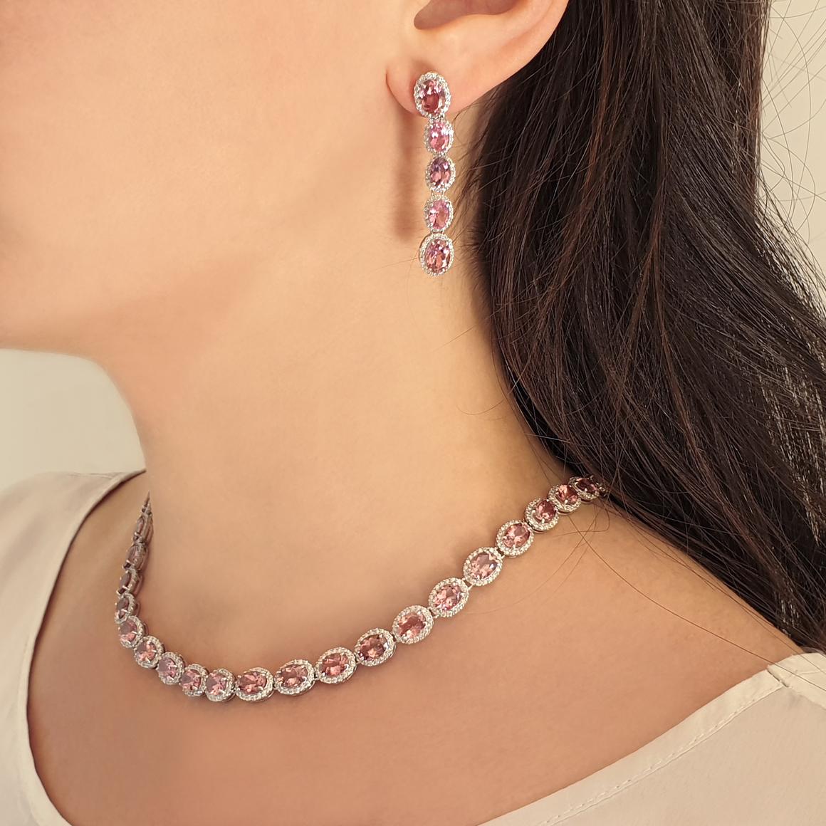 18 Karat White Gold with Pink Tourmaline and White Diamond Necklace 2