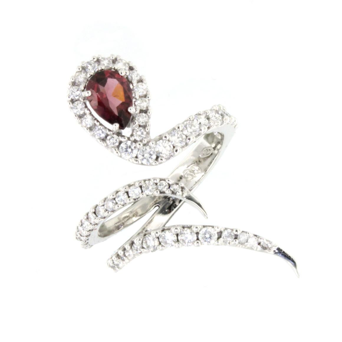 Modern 18 Karat White Gold with Pink Tourmaline and White Diamonds Ring For Sale
