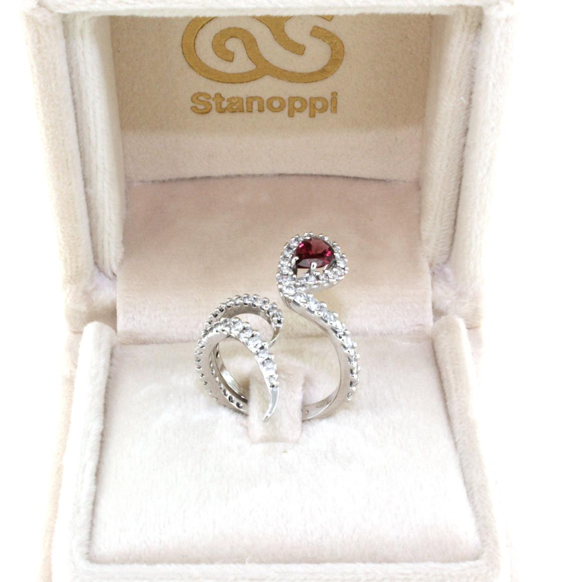 Femenino o masculino Anillo de compromiso de cóctel de oro blanco de 18 quilates con turmalina rosa y diamantes blancos en venta
