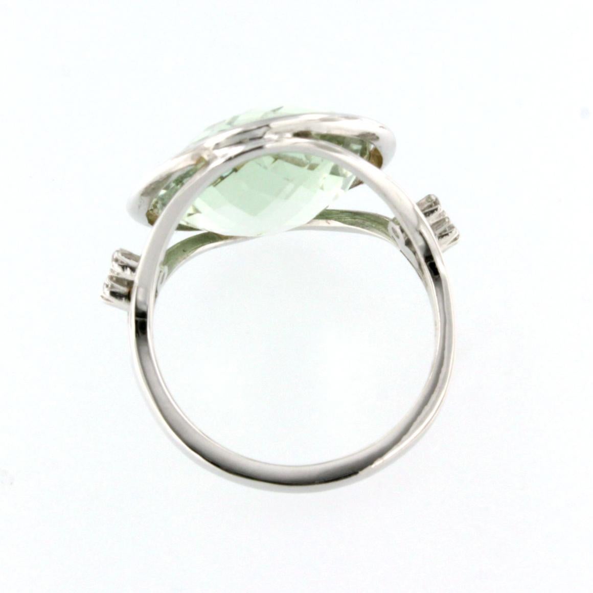 Modern 18k White Gold with Prasiolite and White Diamonds Ring For Sale